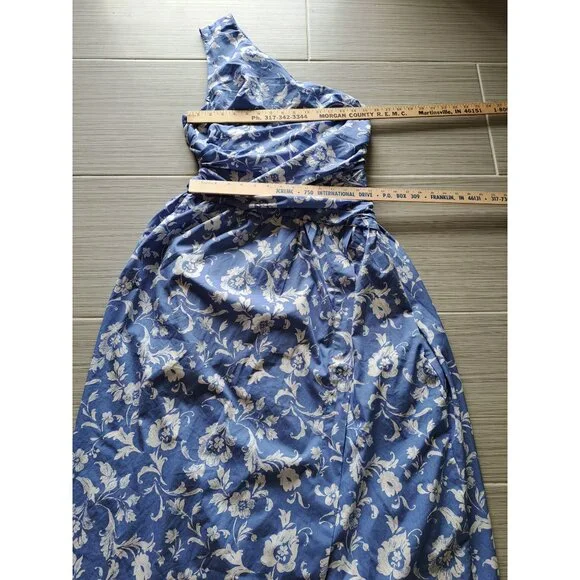 New Abercrombie & Fitch Large Women's One-Shoulder White Blue Floral Maxi Dress - Picture 12 of 13